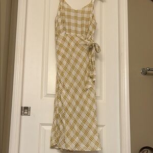 Suzanne Betro Mustard Checkered Midi Dress